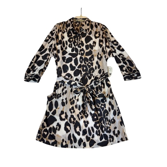 Eliza J Dresses & Skirts - Eliza J Leopard Print Shirt Dress Belted Pockets Midi Size 14